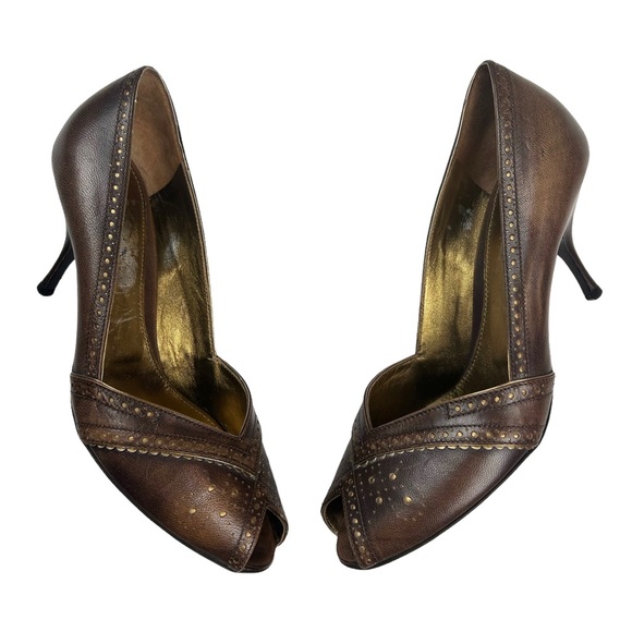 Vintage Prada Leather Peep Toe Heels 38.5   8 - Picture 2 of 13